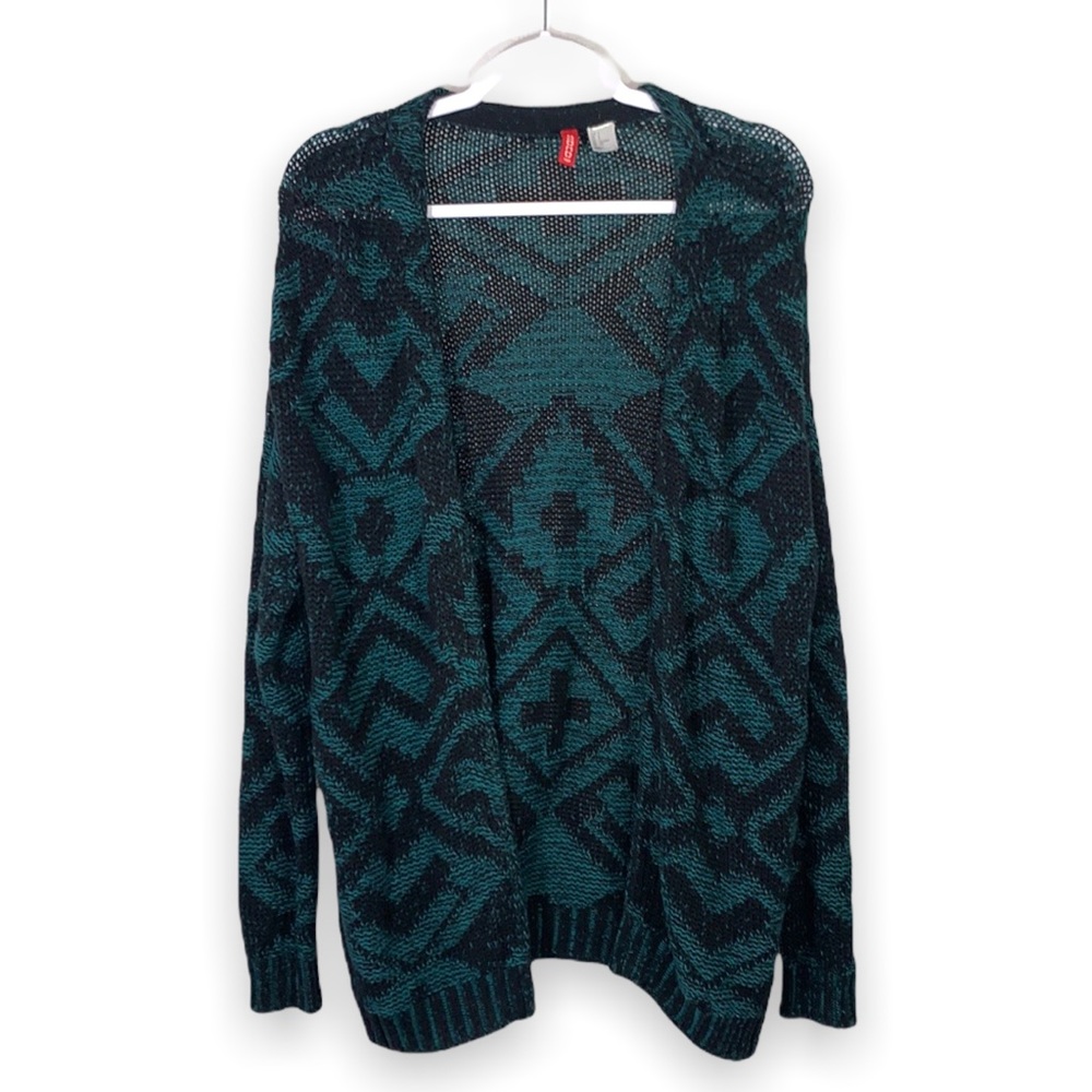 Divided by H&M Black Blue Aztec Cotton Cardigan size small